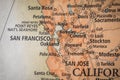 Selective Focus Of Bay Area San Francisco California On A Geographical And Political State Map Of The USA Royalty Free Stock Photo