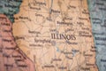 Selective Focus Of Illinois State On A Geographical And Political State Map Of The USA