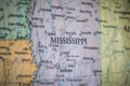 Selective Focus Of Mississippi State On A Geographical And Political State Map Of The USA Royalty Free Stock Photo