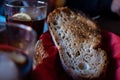 Closeup selective focus shot of a toasted bread in a basket Royalty Free Stock Photo