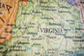 Selective Focus Of Virginia State On A Geographical And Political State Map Of The USA