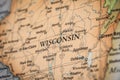 Selective Focus Of Wisconsin State On A Geographical And Political State Map Of The USA