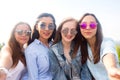 A closeup selfie of groups of female students in nature Royalty Free Stock Photo