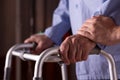 Senior man`s hands holding walker at nursing home Royalty Free Stock Photo