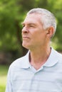 Closeup of a serious senior man at park