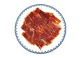 Closeup of serrano ham slices. Jabugo. Spanish Royalty Free Stock Photo