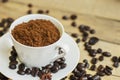 Closeup of a served cup filled with coffee powders Royalty Free Stock Photo