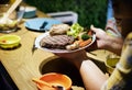 Closeup of serving homemade steak