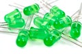 Closeup set of green LED diodes on a white background