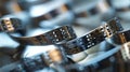 A closeup of a set of magnets interacting with a magnetic shape memory polymer strip causing it to bend and contort in Royalty Free Stock Photo