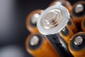 Closeup of a set small batteries Royalty Free Stock Photo