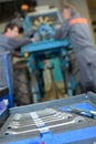Closeup set spanners mechanics in background Royalty Free Stock Photo