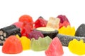 Closeup of several mixed sugary candies Royalty Free Stock Photo