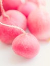 Closeup several ripe radishes on a white table