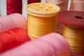 Sewing thread spool bobbins on white background Royalty Free Stock Photo