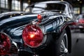 Closeup of Shiny Black Classic Car Taillights Royalty Free Stock Photo