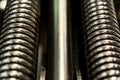 Closeup of shiny galvanized coiled helical springs