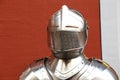 Closeup of a shiny knight armor on display