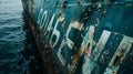 A closeup of a ships hull reveals a clean and wellmaintained surface with the words Combat Ocean Pollution painted in