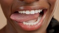 Closeup of mouth of black mixed race woman