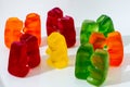 Color pairs of gummy bears and one lonely bear