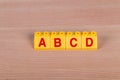 Closeup shot of the ABCD alphabetical letters on the children's toys