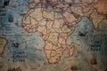 Closeup shot of Africa continent on a vintage map