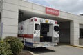 Closeup shot of an ambulance at a hospital emergency room entrance in Missouri Royalty Free Stock Photo