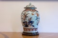 Closeup shot of an ancient ceramic porcelain vase exposed in the castle of Bellver, Palma, Spain