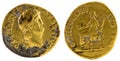 Closeup shot of ancient Roman gold aureus coin of Emperor Nero