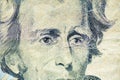 Closeup shot of the Andrew Jackson on the twenty-dollar bill Royalty Free Stock Photo