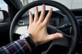 Closeup shot of angry driver honking in traffic Royalty Free Stock Photo