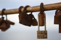 Closeup shot of antique locks on white background Royalty Free Stock Photo