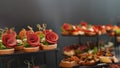 Closeup shot of appetizing mini snacks on a buffet table during a party