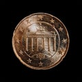 Closeup shot of back of the twenty Euro Cent coin isolated on the black background Royalty Free Stock Photo