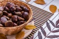 Closeup shot of a basket full of chestnuts Royalty Free Stock Photo