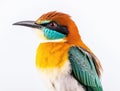 Closeup shot of a beautiful bee-eater bird isolated on a white