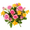 Closeup shot of a beautiful bouquet with pink and yellow roses isolated on a white background Royalty Free Stock Photo