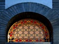 Closeup shot of a beautiful colorful stained glass window of synagogue in Serbia