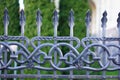 Closeup shot of the beautiful patterned details of an iron fence Royalty Free Stock Photo