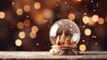 A closeup shot of a beautiful snow globe on the background of bokeh lights Royalty Free Stock Photo