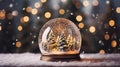 A closeup shot of a beautiful snow globe on the background of bokeh lights Royalty Free Stock Photo