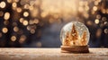 A closeup shot of a beautiful snow globe on the background of bokeh lights Royalty Free Stock Photo