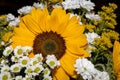 Closeup shot of a beautiful summer bouquet with sunflowers and daisies Royalty Free Stock Photo