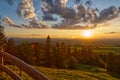 Closeup shot of a beautiful sunset over the forests of Auerberg, Allgau, Germany