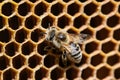 Closeup shot of bee and honeycomb, highlighting natural intricacies