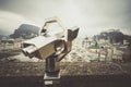 Closeup shot of a binocular view on Salzburg city, Austria