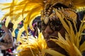 Closeup shot of a black male in a yellow costume at Caribbean Day Parade Carnival in Brooklyn, NY