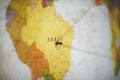 Closeup shot of a black pin on the Brazil country on the map with a blurred background Royalty Free Stock Photo