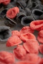 A closeup shot of black and red orecchiette pasta Royalty Free Stock Photo